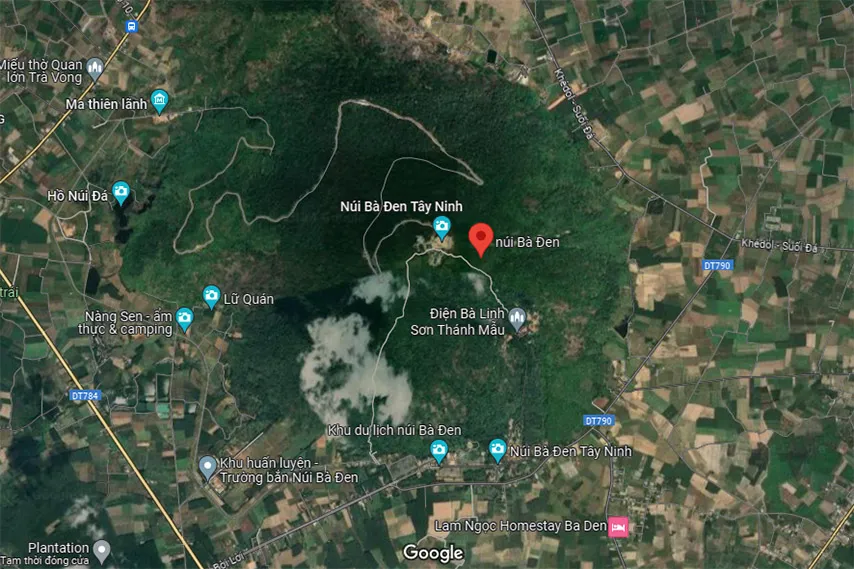 Location of Ba Den Mountain on Tay Ninh tourist map