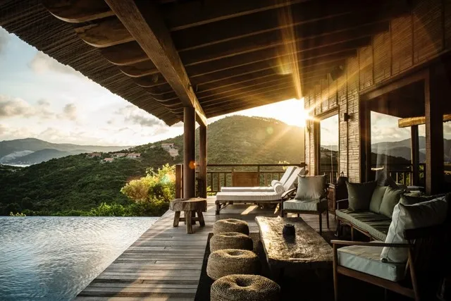 An expansive view of Zannier Hotels Bai San Ho, showing beachfront villas and the blue ocean stretching to the horizon, representing a luxurious seaside paradise in Phu Yen.